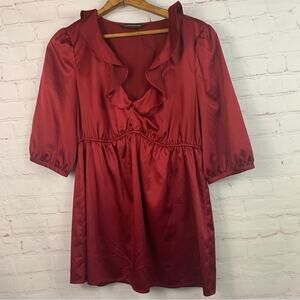 Express Design Studio red satin elbow sleeve V neck dressy top blouse Medium